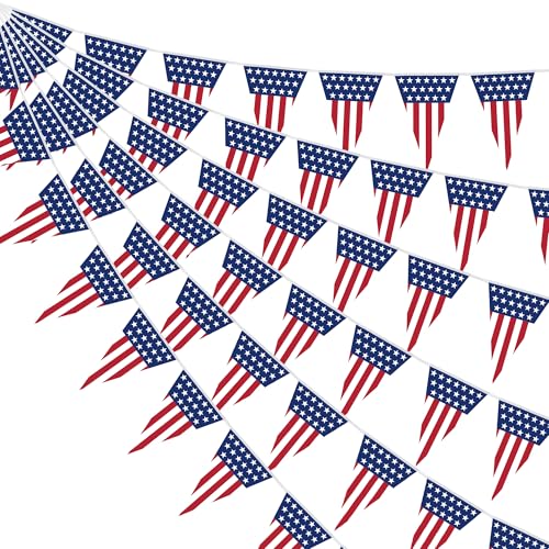 Image of 100FT 4th of July Decorations, 60Pcs Pennant Fourth of July Banner, 7.8 x 11.8 Inches Fourth of July American Flags for Outside 4th of July Accessories Independence Day Patriotic Party Parade Decor