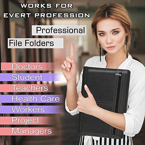 Image of NISUN PU Leather Professional File Folder with 20 Leafs, Black | Documents File, Certificate Folder, For Office or Personal Use