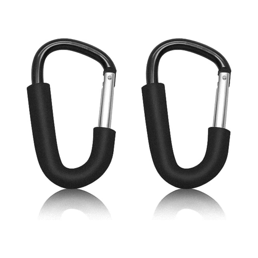 ONE BEST DEAL 2 x Buggy Clips | Heavy Duty Stroller Hook Organizer | Pushchair Pram Baby Bag Clips Buggies Clip Holder for Pram, Toys and Shopping Bag | Black Carabiner Clips