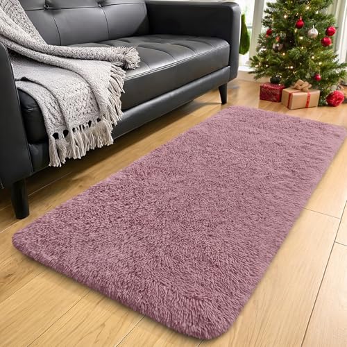 OLANLY 2x4 Machine Washable Runner Rugs for Hallway, Soft Fluffy Shaggy Bedside Rugs for Bedroom, Living Room, Indoor Floor Carpet for Kids Girls and Boys, Nursery Rooms, Home Decor Aesthetic, Blush