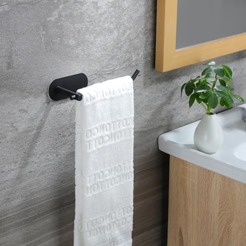 Image of SUNTECH Hand Towel Holder,2 Packs Black Hand Towel Bar,6 3 /10 Inch Self Adhesive Hand Towel Rack /Towel Ring for Bathroom Kitchen