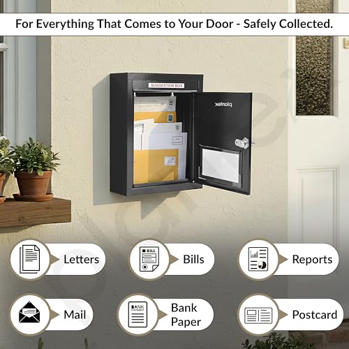 Image of Plantex All in 1 Letter Box /Multipurpose Box /GI Steel Suggestion Box /Complaint Box /Post Box /Donation Box /Letter Box for Home gate and Office with Keylocks - Pack of 5 (Black)