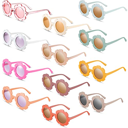 12 Pairs Kids Round Flower Sunglasses Girls Toddler Flower Shaped Cute Outdoor Sunglasses Eyewear Glasses