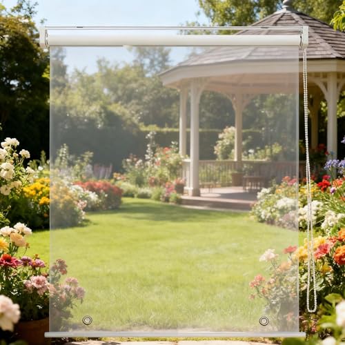 Persianas Enrollables Exterior PVC, Estor Enrollable Impermeable Transparentes Toldos Verticales Cortina de Lluvia de Partición 0.5mm PVC para Jardín Pérgolas Terraza Balcón y Cenador