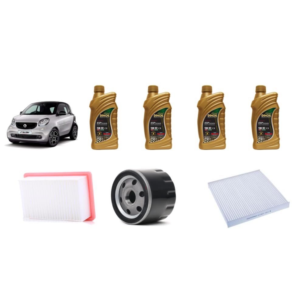 Kit Tagliando Smart W453 1.0 Benzina | 3 Filtri + 4L Olio Motore 5W-30 Primo Impianto | Filtro Olio Aria Abitacolo Completo