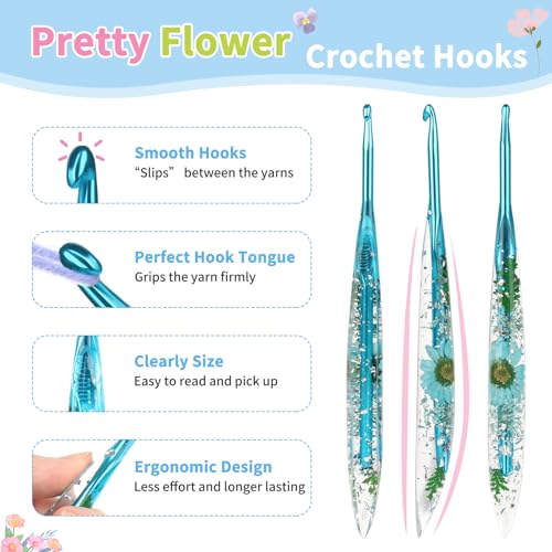 Image of Coopay Crochet Hooks, 5mm Ergonomic Crochet Hook with Floral Plastic Grips, Stylish and Unique, Ideal for Crocheting Blankets, Dolls, Shawls, Hats, Scarves (H-5.0mm)