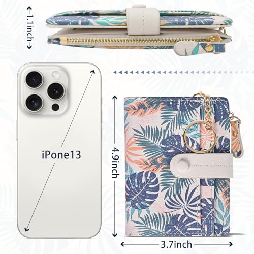 Image of COSHAYSOO Womens Wallet for Ladies RFID Technology-Mini Bifold Purse with Card Slots ID Window - Zipper Coin Compartment Bill Holder-Waterproof PU Leather Keychain Hook-Palm Leaves