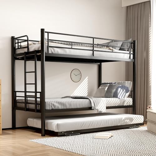 Generisch Litera doble con escalera para adultos y adolescentes, equipada con protección contra caídas y una cama móvil, color negro, 90 × 200 cm