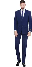 Conjunto masculino de 2 peças, ajuste clássico, 2 botões, para escritório, blazer e calça de frente lisa