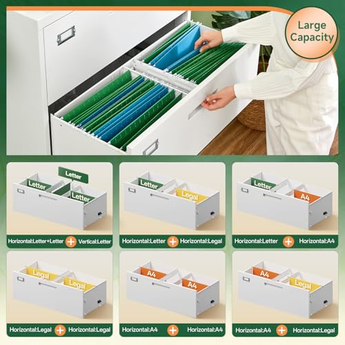Image of Letaya 3 Drawer File Cabinets with Lock,Metal Lateral Filing Cabinets for Home Office Organization Hanging Storage Letter /Legal /F4 /A4(Assembly Required) (Pack of 2)