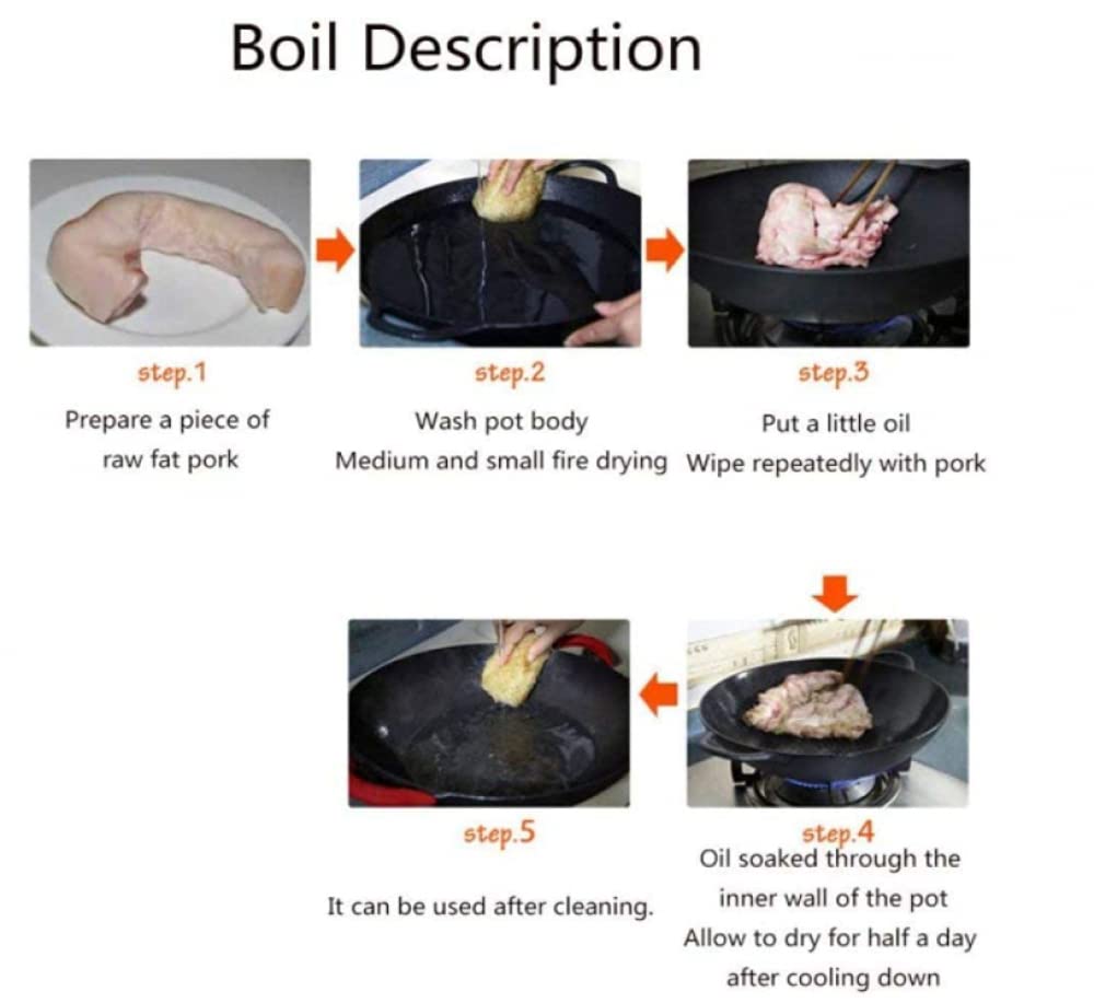 Professioneller Binauraler Gusseisen-Wok Mit Rundem Boden, Unbeschichtet, Antihaftbeschichtet, Für Gasherde, Wok-Topf, Durchmesser: 50 cm