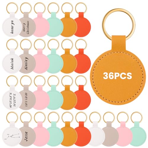 Image of Leather Key Fob Kit with Metal Rings, PU Leather Keychains Blank for Laser Engraving, DIY Craft Tools