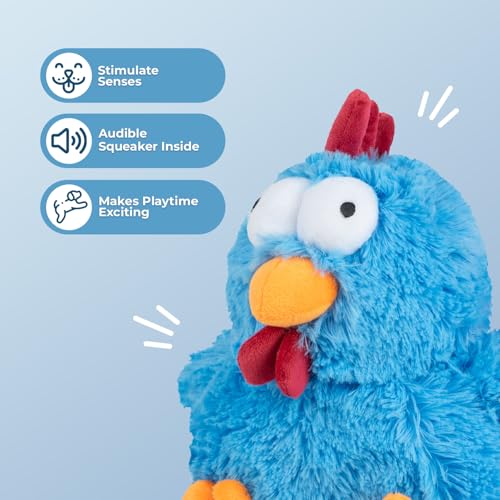 Image of Best Pet Supplies Interactive Squeaky Dog Chew Toy, Ideal Dog Toys for Chewers, Small, Medium & Large Dogs, and Fetch Lovers - Mrs. Cluck (Blue), Large