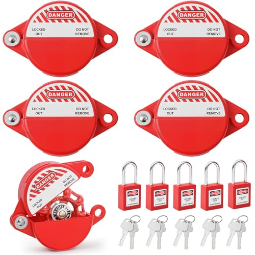 Frienda 5 Pack Outdoor Faucet Lock, Heavy Duty Hose Bib Lock with Padlock and Keys, Anti Theft Water Spigot Lockout for Garden and Outdoor Valve Protection, 1 to 2-1/2 Inch Valve Handles