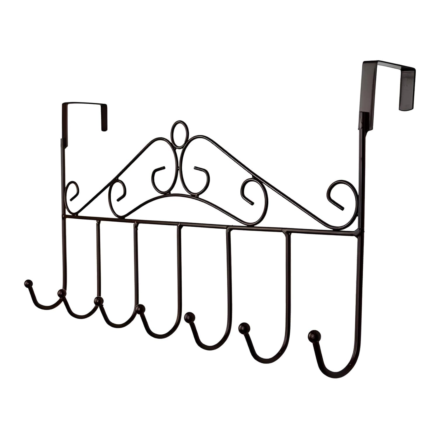 Tediline Door 7 Hook Rack - Elegant Scroll Design, Black Finish - Over Door Hanger for Clothes, Towels, and Accessories - Multi-Purpose Towel Holder and Clothes Organizer