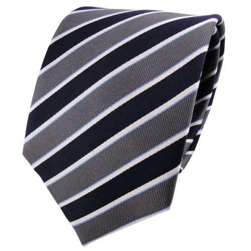ohne Markenname Corbata de seda de raso - azul oscuro antracita plata rayas