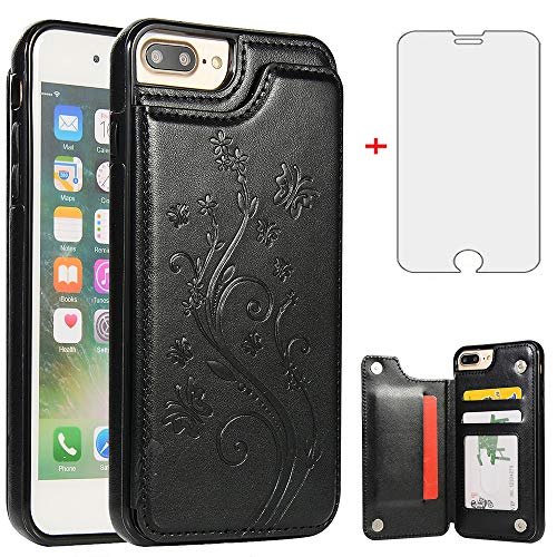 Étui portefeuille iPhone 8 Plus cuir housse à rabat verre trempé 7 Plus