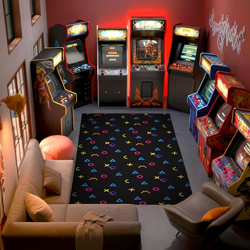Minimal Neon Geometric Rectangle Area Rug, Retro Arcade Inspired Triangle