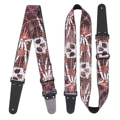 Image of Adjustable Guitar Strap Includes 2 Strap Locks & 2 Matching Picks & 1 Picks Holder & 1 leather Strap Button.