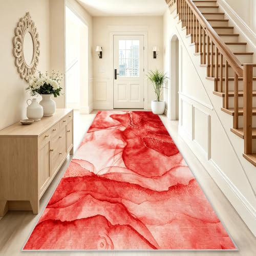 Alfombra cocina lavable antideslizante de 4 metros con pelo corto para pasillos rojos 3