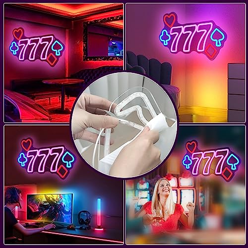 Image of 777 Casino Neon Signs for Wall Decor Pink LED Light Sign for Poker Room Decor Light Up Sign for Birthday Party Decoration USB Powered