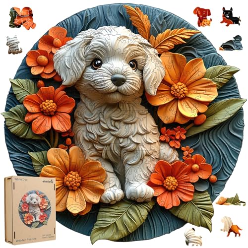 Qiuenisray Wooden Puzzle for Adults, White Dog Jigsaw Puzzle 11.1x11.2 in