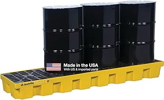 Justrite 4 Drum Spill Containment Pallet - 9" Tall, 75 Gallon Large Capacity Spill Pallet for 55 Gal Drum Containment - Made in The USA from 30% Recycled Polyethylene - Yellow - 28630