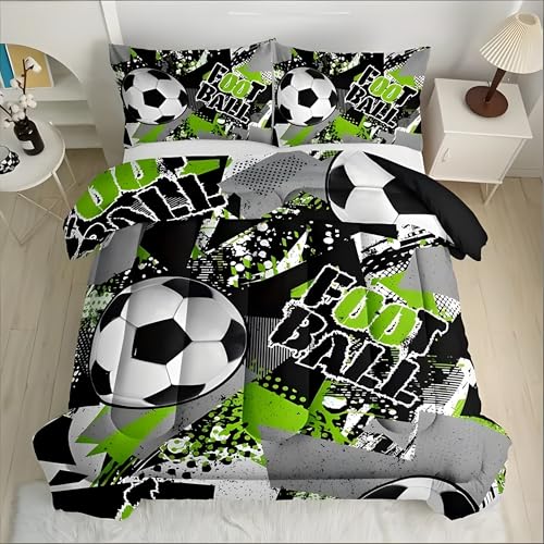 Genérico Edredon Cama 135/150 Tema Futbolístico, Edredón Nórdico 4 Estaciones 240x220cm, Colcha Transpirable de Microfibra Lavable Deportes Urbanos, 2 Fundas de Almohada sz251