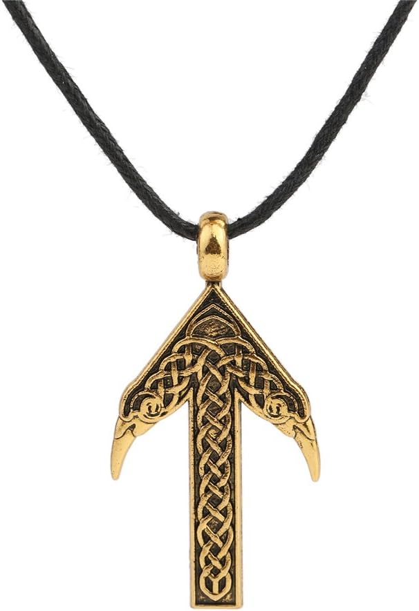 Skyrim Charms Victory Norse Vikings Rune Knot Pendant Wax Cord Men's Necklace Gothic Vintage Jewelry (Antique Gold)
