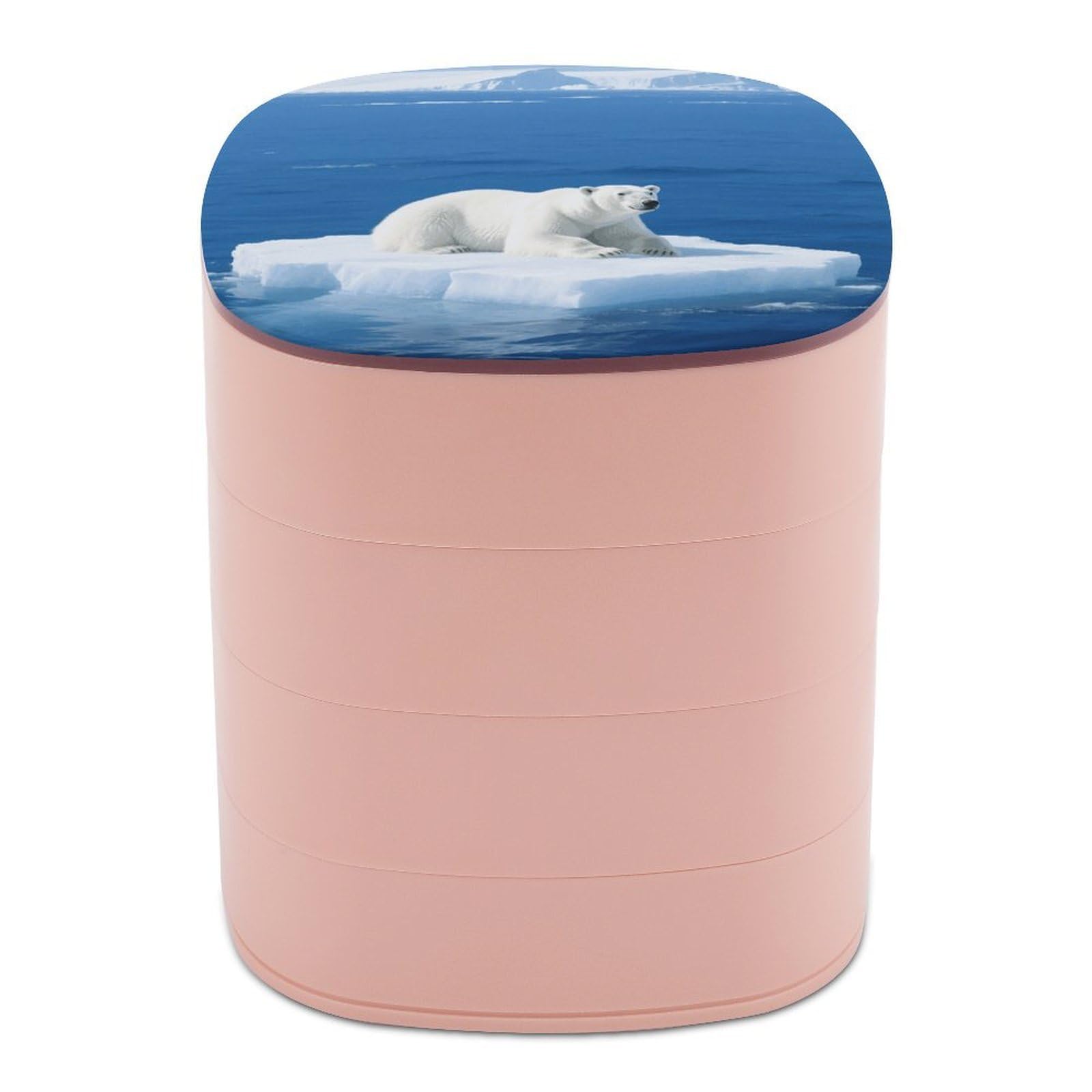 VstaDank White Polar Bear on Ice Jewelry Box with Mirror 4-Layer Rotating Jewelry Tray Case Portable Jewelry Case Trinket Boxes Trinket Cases Travel Jewelry Organizer Earrings Storage Box