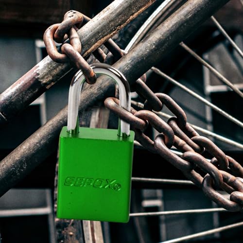 Image of SEPOX 24-Pack Green Padlocks, Keyed Different | Lightweight spark-proof aluminum, Long Shackle. 72 brass keys. High-security for LOTO, fence, locker, yard & lockout. Green.