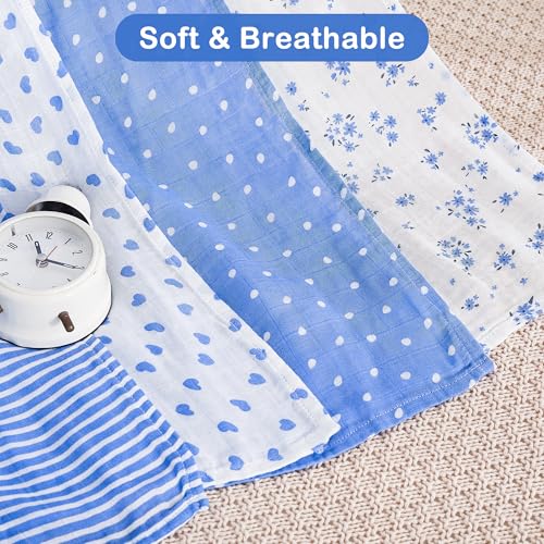 Image of Viviland Muslin Swaddle Blanket, Baby Swaddle Blanket for Boys & Girls, Nursery Receiving Blanket for Newborn, Baby Swaddle Wrap Soft Silky & Breathable, 4 Packs, 47 X 47In, Blue Floral