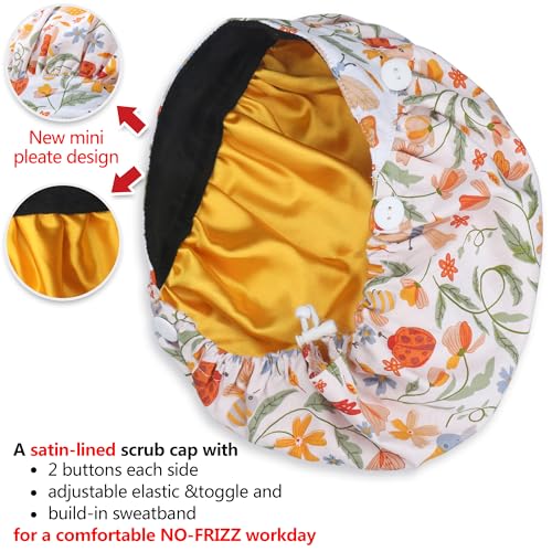 Image of ABAMERICA Bouffant Caps with Button and Sweatband, Adjustable Scrub Caps for Women Men, One Size Multi Color