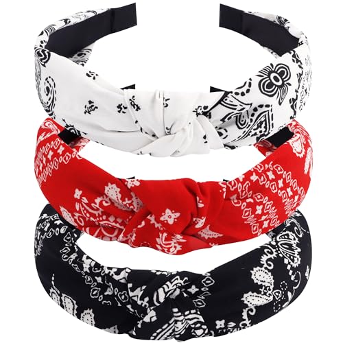 TOBATOBA Bandana Headbands: Paisley Prints, Boho Style Headwraps for Women and Girls - Non-Slip Hair Accessories in Red, White, and Black