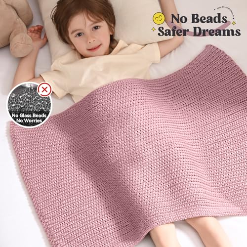 Guohaoi Knitted Weighted Lap Pad (Muted Pink 20"x30" 2lbs) No Beads Cooling Weighted Blanket Kids for Nap, Breathable Chunky Knit Blanket, Small Throw Blanket for Travel Indoor Outdoor