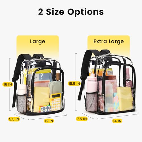 Image of Vorspack Clear Backpack for School, 18.5 Inch Large Clear Bookbag - Black | See Through Transparent Backpack for Girls Boys, 32L Large Capacity, PVC Materials, Padded Straps, Ideal for College, Work