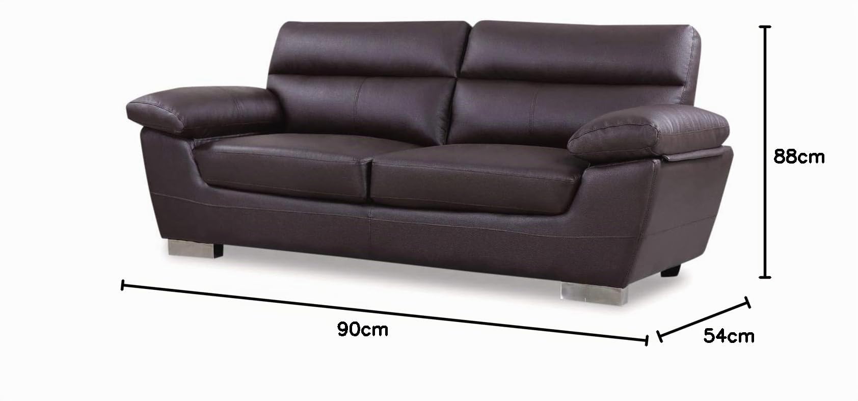 Canapé Fixe en Cuir Reconstitué et PVC Dallas, 3 Places, 210cm x 88cm x 90cm, Chocolat