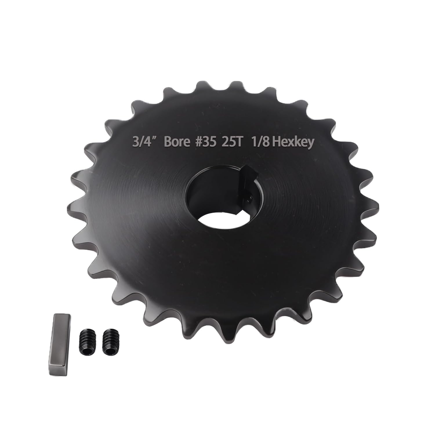 #35 Roller Chain Sprocket 12 Tooth 3/4" Bore (3/16" Keyway) Black Oxide Rust-Proof with 2 Set Screws & Key Included for Mini Bike Go-Kart Clutch Performance, Hardened 1045 Steel 35BS12-3/4