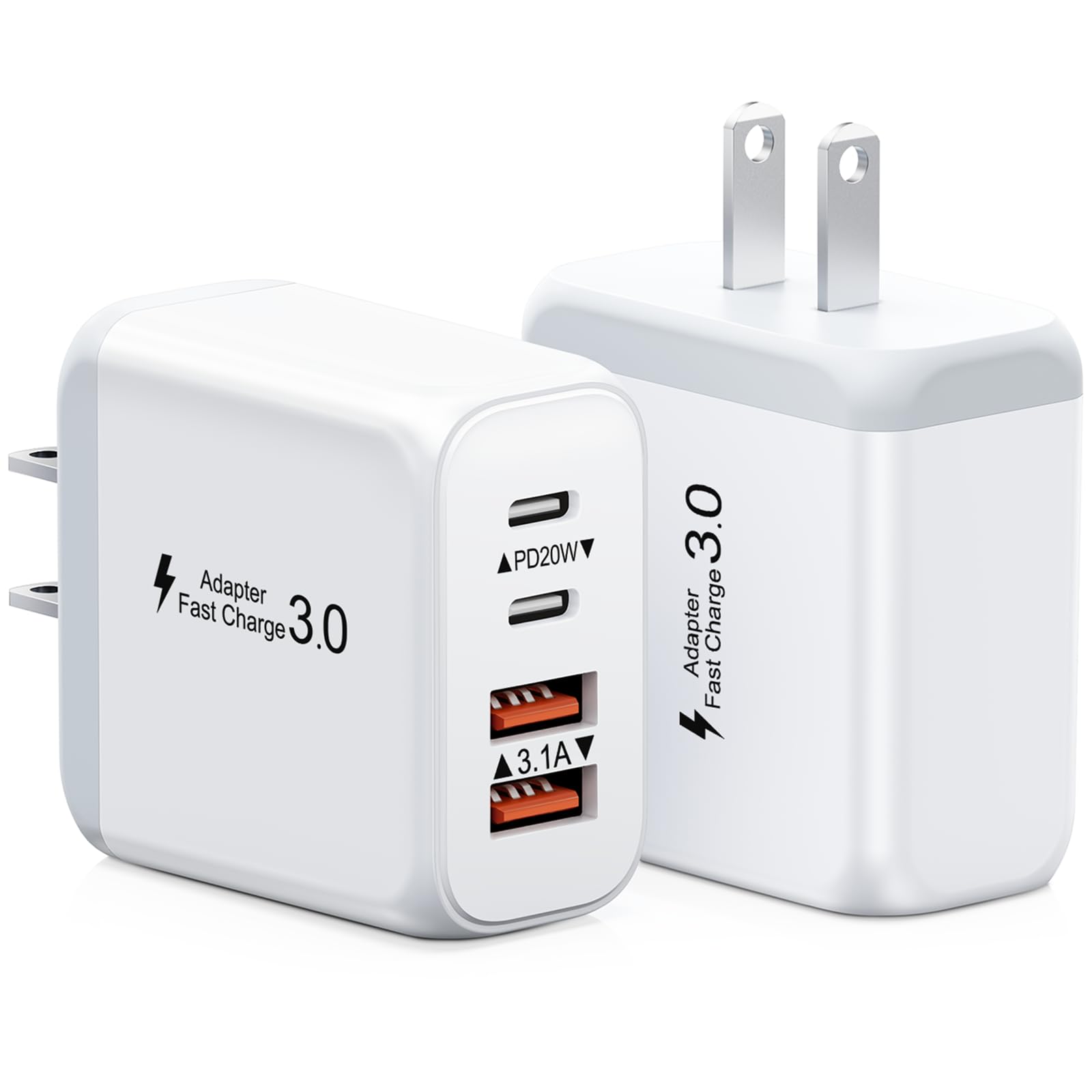 40W USB C Charger Block, 2 Pack 4-Ports Type C Fast Charging Cubes PD USBC Wall Plug+QC 3.0 USB A, Multiple USB C Charger for iPhone 16/15/14/13/12/11 Pro Max/XS, Samsung Galaxy, iPad, Tablet, Pixel