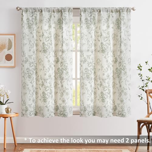 Jinchan DYMRP-ALS-4245C06 Tie Up Valance Floral Linen Valance For Window Farmhouse Valance 45 Inch Peonies Botanical Short Window Treatment Adjustable For Kitchen Living Room Light Filtering 1 Panel Sage Green thumb #7