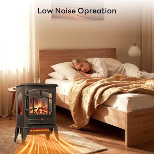 Image of ZAFRO Electric Fireplace Stove, 5100 BTU Quick Heating Electric Fireplace Heater with Adjustable Flame Brightness, 1000W /1500W Thermostat, for Living Room, Bedroom