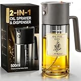 Costop 500ml/17oz Olive Oil Sprayer for Cooking, 2 in 1 Large Glass Oil Dispenser Bottle for Kitchen Gadgets, Even Spray with Portion Control for Air Fryer, Salad, BBQ - Grey