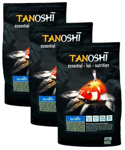 Tanoshi Koifutter - Grower Plus 15 kg 6mm | Schwimmendes Allein-Koifutter für maximales Koi-Wachstum mit Lachsöl und Krill… Cover