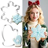 Teenyyou 2 Pcs Extra Large Christmas Cookie Cutters 8" Giant Snowflake and Glove Stainless Steel Cookie Cutters for Winter Holiday Baking