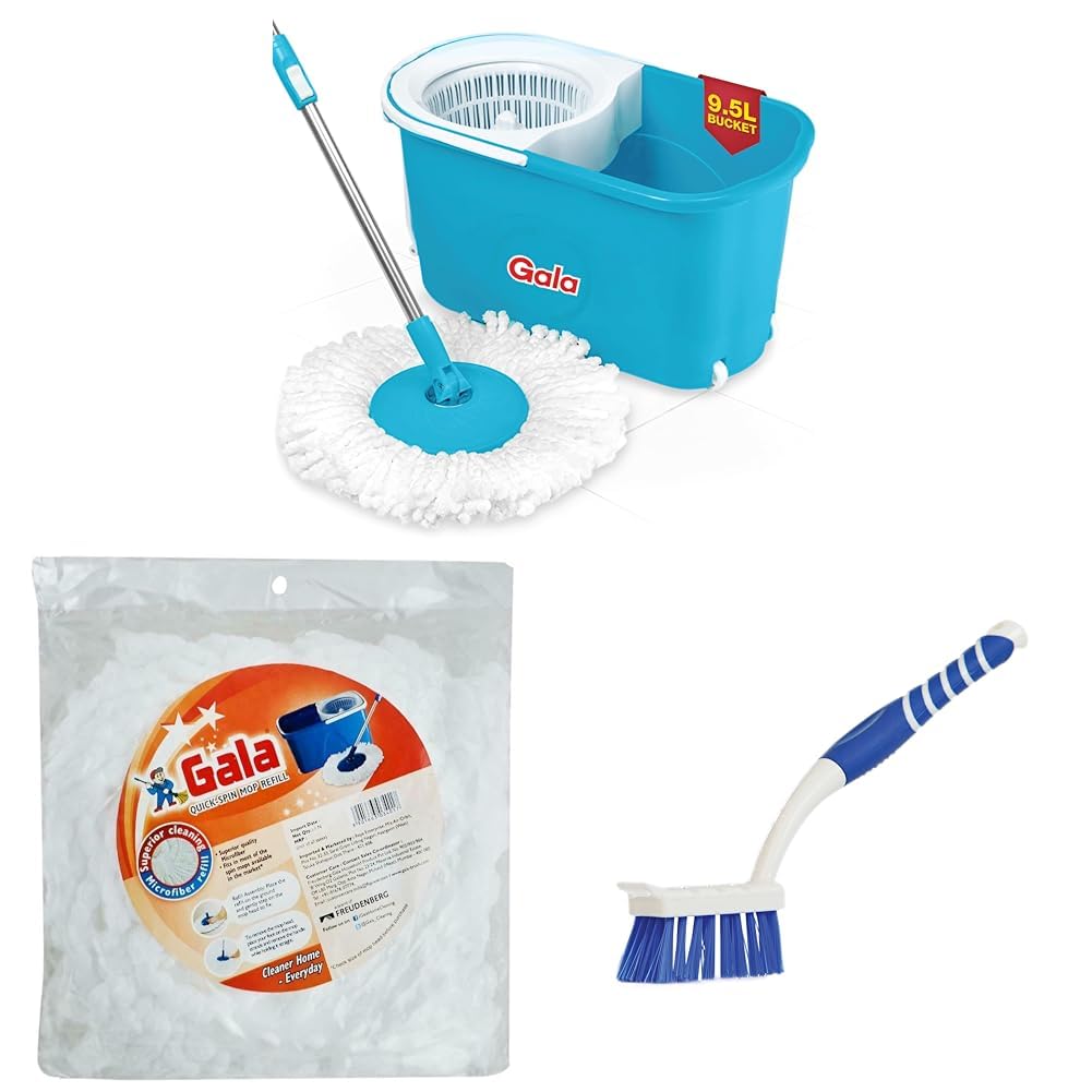 e-Quick Spin Mop, Easy Wheels & Big Bucket with 2 Microfiber Refills, Floor Cleaning Mop with B
