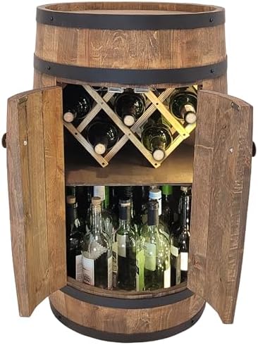 WEECO Mobile Bar A Botte Di Legno Con Sportello - Armadietto Per Vino, Whisky E Liquori, Design Rustico E Retrò Per Soggiorno O Ristorante