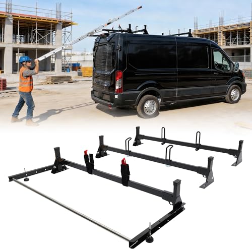 MELIPRON 800lbs Van Roof Ladder Rack with Rear Roller Fits for 2015-2026 Ford Transit 150 250 350 Steel Cargo Van Rack with Anti-Rust Coating Ideal for Transporting Ladders Pipes