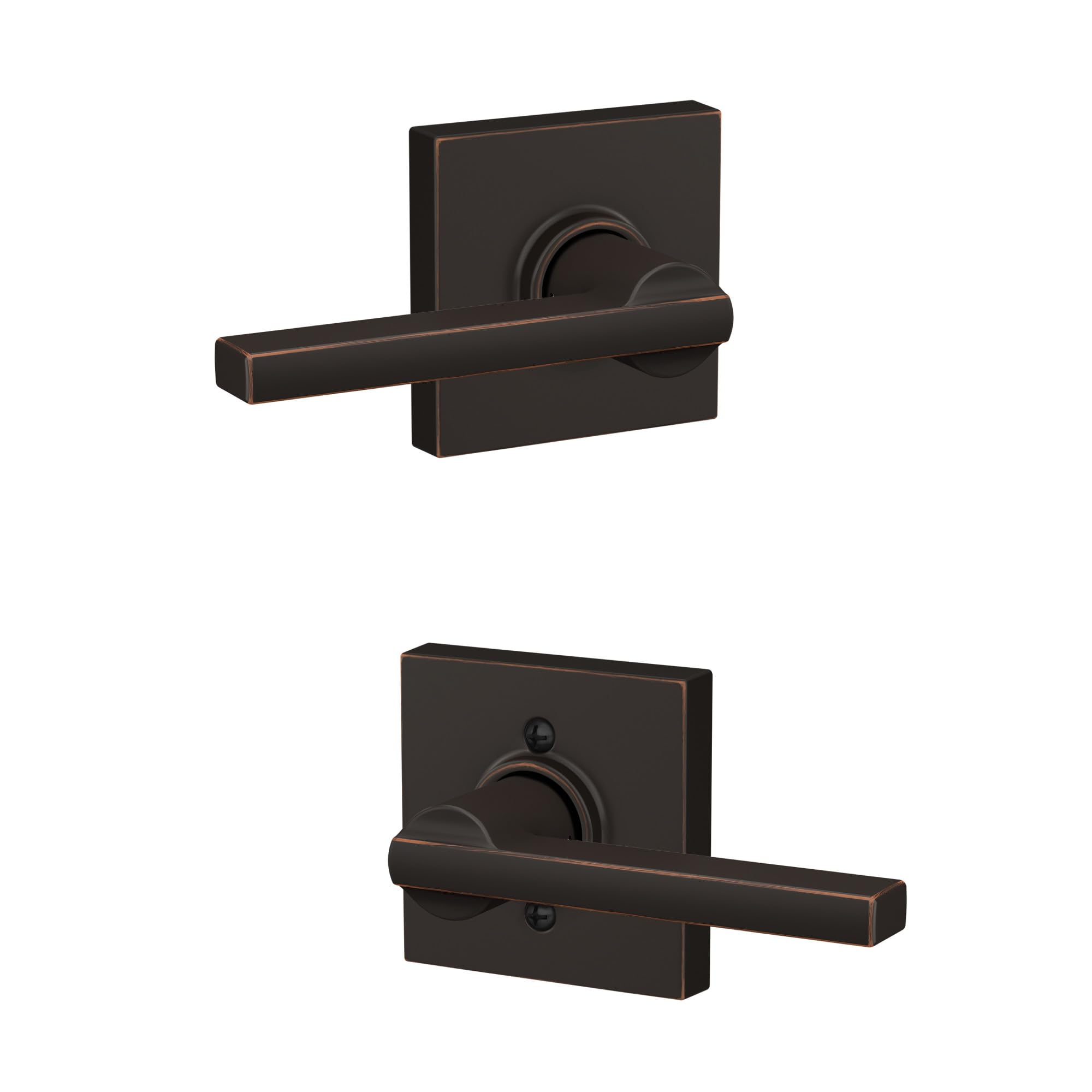 SCHLAGE F10 LAT 716 COL Latitude Lever with Collins Trim Hall & Closet Passage Door Lock, Aged Bronze