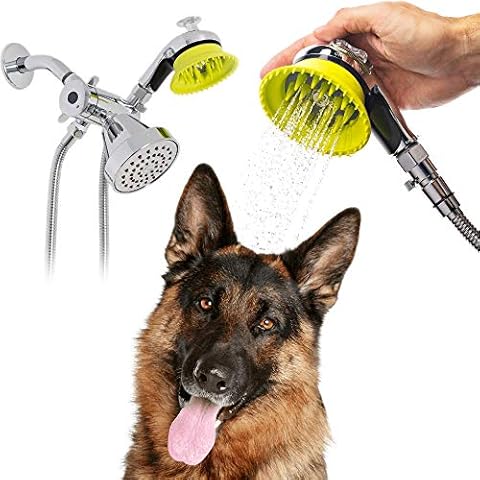 Wondurdog Deluxe Indoor Outdoor Dog Wash Kit for Shower and Garden Hose w/Water Pressure Control, Splash Shield & Rubber Scrubbing Attachment. Fast & Easy Dog Bath. Cleaning for Short & Long Hair Pet Cover