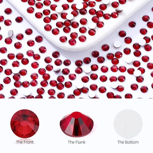 Image of Siam Flatback Rhinestones, Glass Rhinestones for Nail Art and Craft, Glue Fix, Loose Crystal Gemstones(Siam, SS30, 576pcs, 6.4-6.6mm)